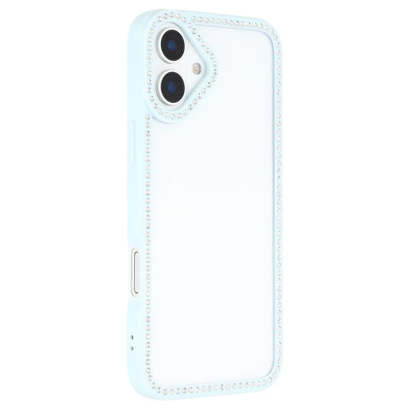 For iPhone 16 Case Sparkling Rhinestone Decor TPU + PC Clear Phone Back Cover - Blue