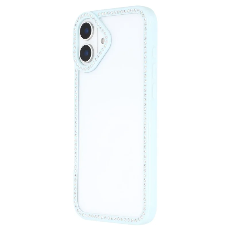 For iPhone 16 Case Sparkling Rhinestone Decor TPU + PC Clear Phone Back Cover - Blue