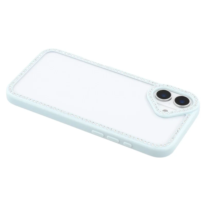 For iPhone 16 Case Sparkling Rhinestone Decor TPU + PC Clear Phone Back Cover - Blue