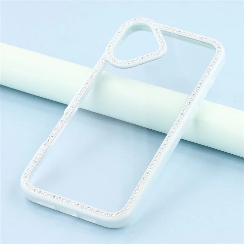 For iPhone 16 Case Sparkling Rhinestone Decor TPU + PC Clear Phone Back Cover - Blue