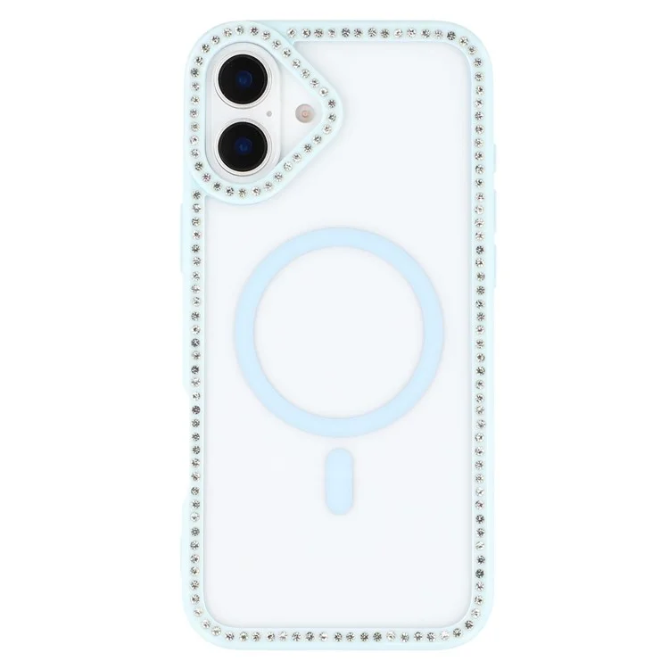 For iPhone 16 Case Compatible with MagSafe Sparkling Rhinestone Decor TPU + PC Clear Phone Back Cover - Blue