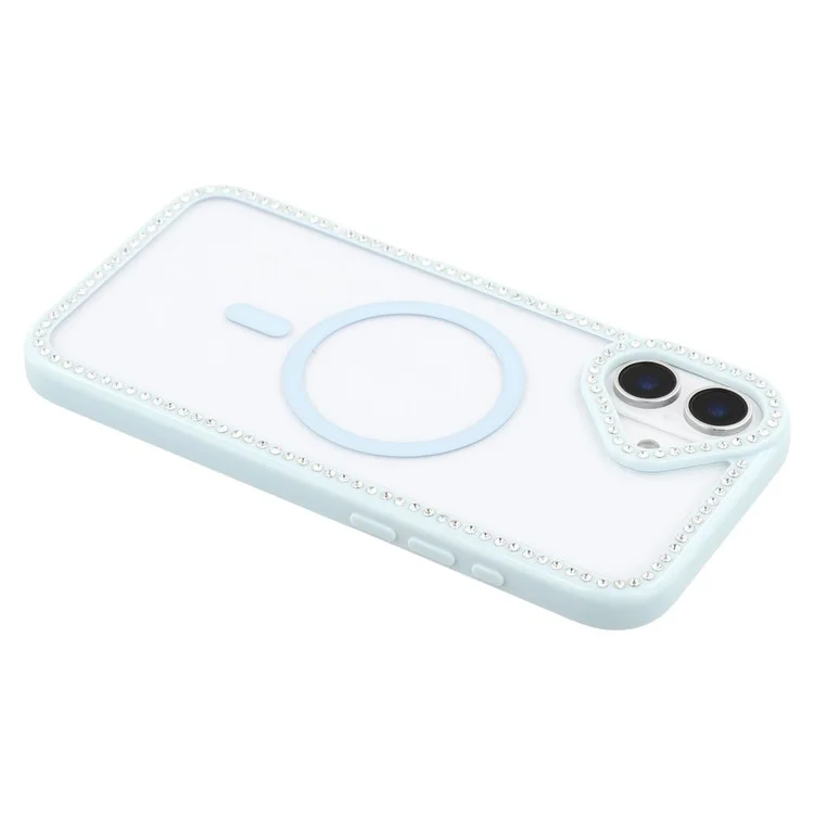 For iPhone 16 Case Compatible with MagSafe Sparkling Rhinestone Decor TPU + PC Clear Phone Back Cover - Blue