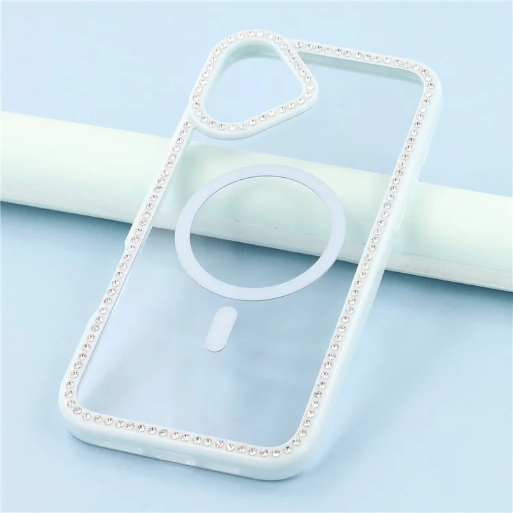 For iPhone 16 Case Compatible with MagSafe Sparkling Rhinestone Decor TPU + PC Clear Phone Back Cover - Blue
