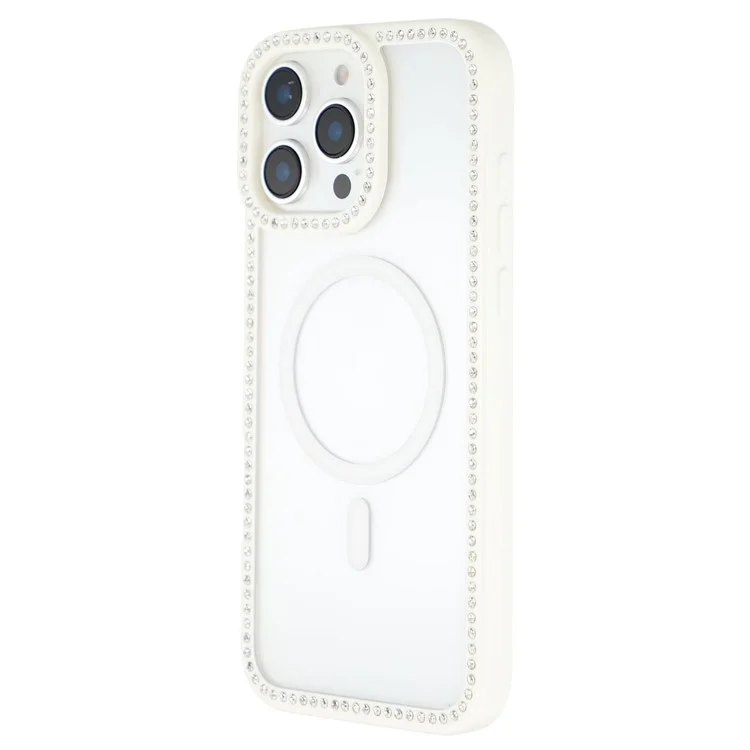 Funda para iPhone 16 Pro Compatible con MagSafe, Decoración de Strass, TPU + PC Transparente - Blanco