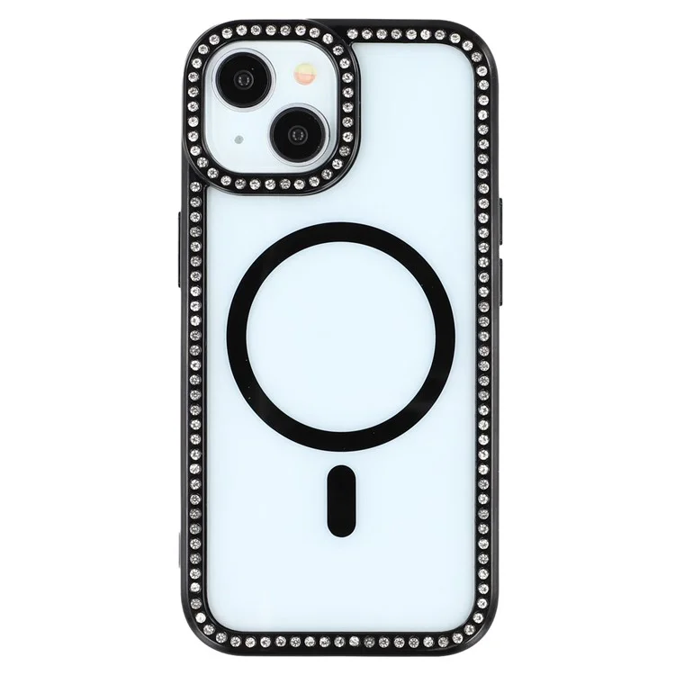 Funda para iPhone 15 Compatible con MagSafe, Decoración de Strass Brillantes, Carcasa Trasera Transparente TPU + PC - Negro