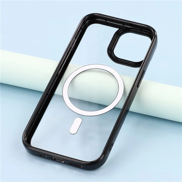 Funda para iPhone 15 Compatible con MagSafe, Decoración de Strass Brillantes, Carcasa Trasera Transparente TPU + PC - Negro