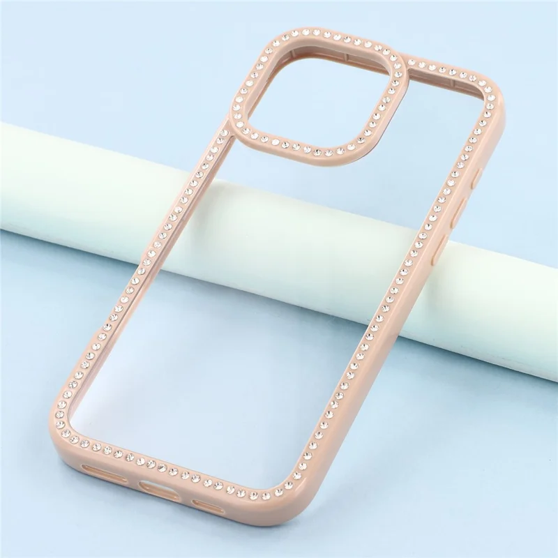 For iPhone 16 Pro Max Case Sparkling Rhinestone Decor TPU + PC Clear Phone Back Cover - Brown