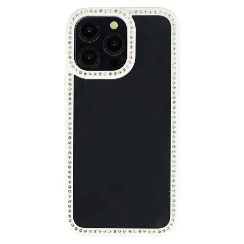 For iPhone 15 Pro Phone Case Sparkling Rhinestone Decor TPU + PC Clear Back Cover - White