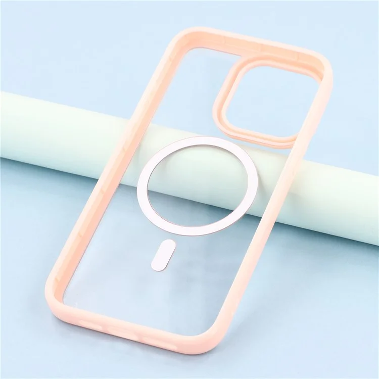 For iPhone 15 Pro Max Case Compatible with MagSafe Sparkling Rhinestone Decor TPU + PC Clear Phone Back Cover - Pink