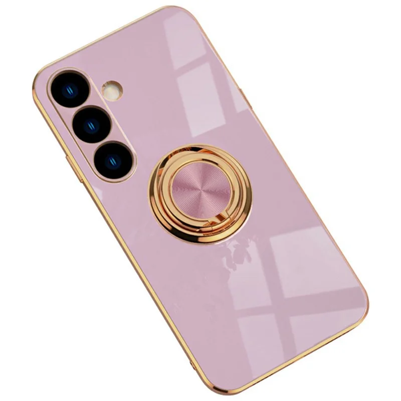 For Samsung Galaxy S25 Case Precise Cutouts 6D Electroplating TPU Phone Cover with Ring Holder - Light Purple
