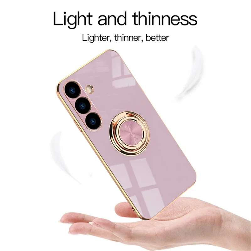 For Samsung Galaxy S25 Case Precise Cutouts 6D Electroplating TPU Phone Cover with Ring Holder - Light Purple