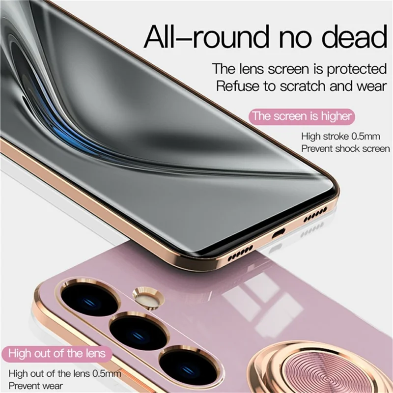 For Samsung Galaxy S24 Case Precise Cutouts 6D Electroplating TPU Phone Cover with Ring Holder - Light Purple