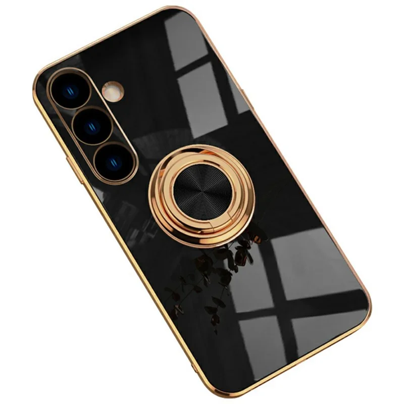 For Samsung Galaxy S24+ Case Precise Cutouts 6D Electroplating TPU Phone Cover with Ring Holder - Black