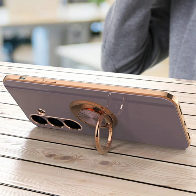 For Samsung Galaxy S24 FE Case Precise Cutouts 6D Electroplating TPU Phone Cover with Ring Holder - Light Purple