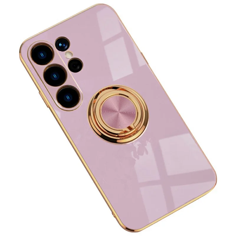 For Samsung Galaxy S24 Ultra Case Precise Cutouts 6D Electroplating TPU Phone Cover with Ring Holder - Light Purple
