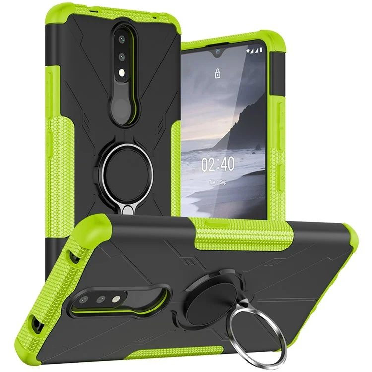 Anti-drop-telefonkoffer Für Nokia 2.4 Schocksicheres Hartpc Soft Tpu-telefon Shell Mit Kickstand - Grün