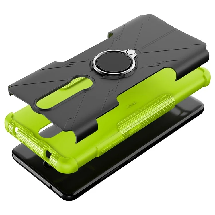 Anti-drop-telefonkoffer Für Nokia 2.4 Schocksicheres Hartpc Soft Tpu-telefon Shell Mit Kickstand - Grün