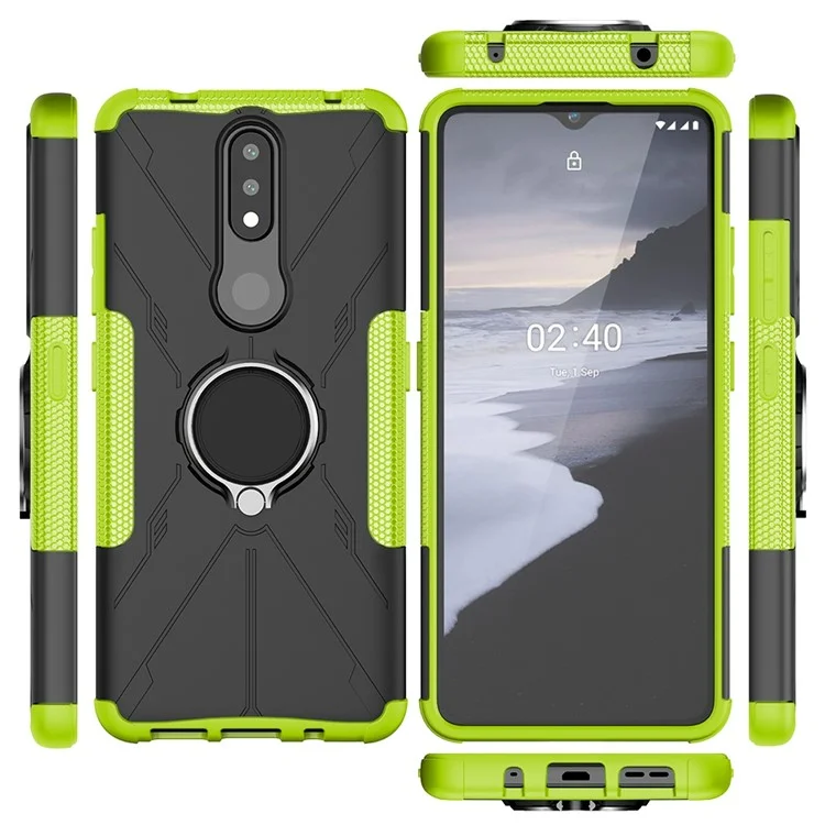 Anti-drop-telefonkoffer Für Nokia 2.4 Schocksicheres Hartpc Soft Tpu-telefon Shell Mit Kickstand - Grün