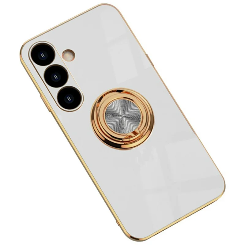 For Samsung Galaxy A36 5G Case Precise Cutouts 6D Electroplating TPU Phone Cover with Ring Holder - White