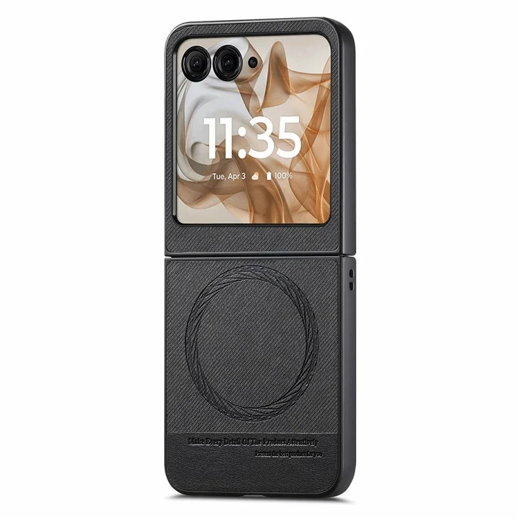 Чехол для Motorola Razr 50 5G, совместимый с MagSafe, из джинсовой ткани с кожаной текстурой + PC противоударный чехол для телефона - Черный