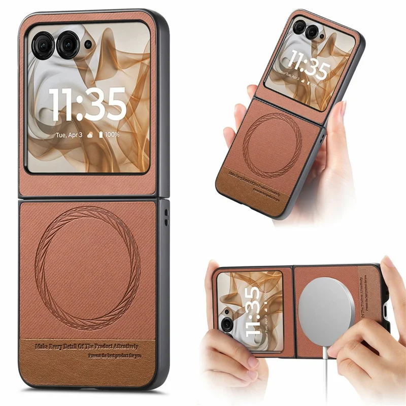 Til Motorola Razr 50 5G Etui Kompatibelt med MagSafe, Læder med jeansstruktur - Brun