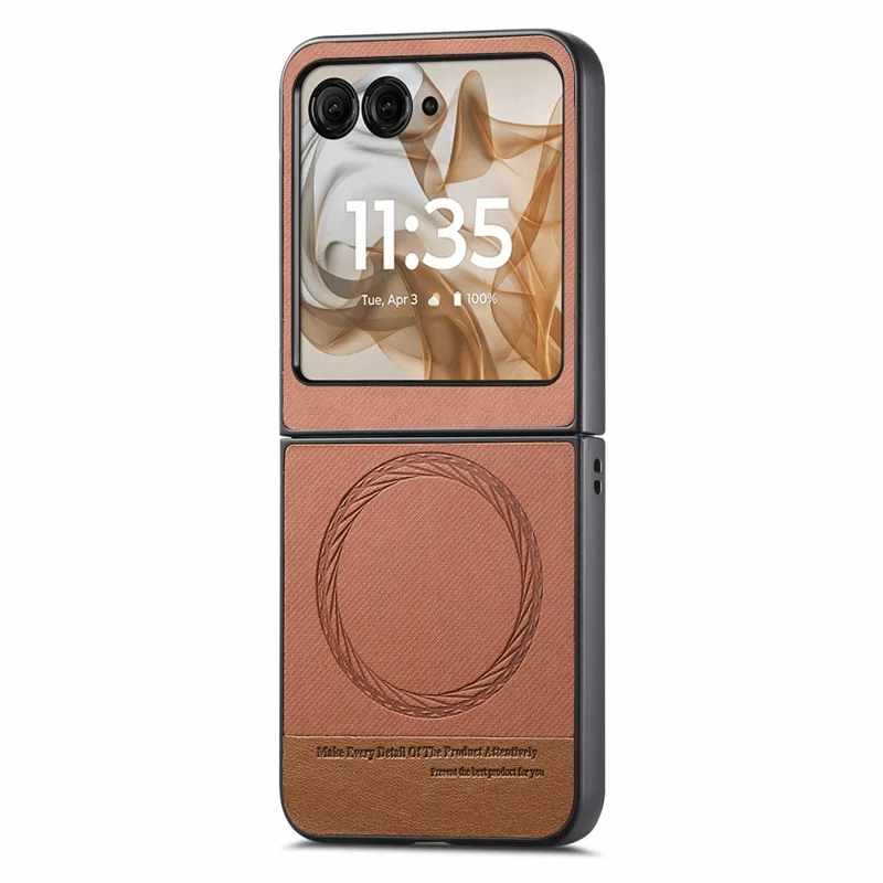 Til Motorola Razr 50 5G Etui Kompatibelt med MagSafe, Læder med jeansstruktur - Brun