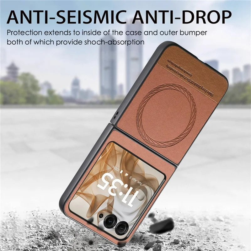 Til Motorola Razr 50 5G Etui Kompatibelt med MagSafe, Læder med jeansstruktur - Brun