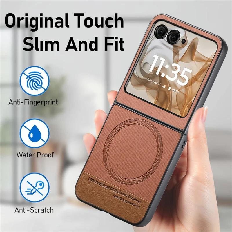 Til Motorola Razr 50 5G Etui Kompatibelt med MagSafe, Læder med jeansstruktur - Brun