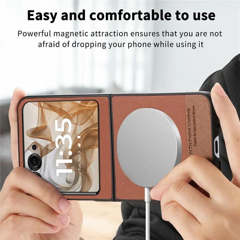 Til Motorola Razr 50 5G Etui Kompatibelt med MagSafe, Læder med jeansstruktur - Brun