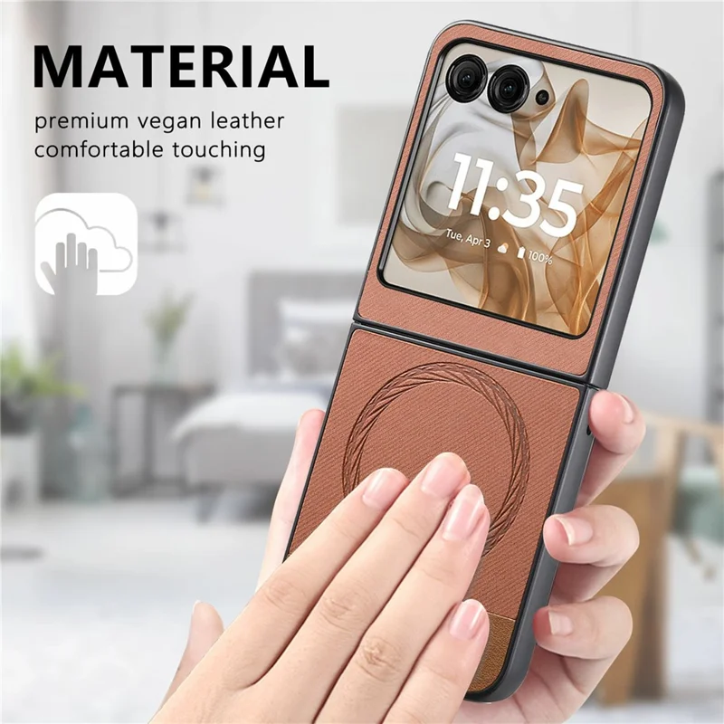 Til Motorola Razr 50 5G Etui Kompatibelt med MagSafe, Læder med jeansstruktur - Brun