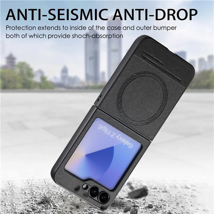 Funda para Samsung Galaxy Z Flip6 5G Compatible con MagSafe, Textura de Mezclilla, Cuero + PC Antichoque - Negro