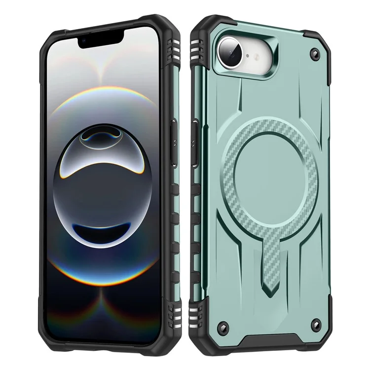 Étui pour iPhone 16e Compatible avec MagSafe Quatre Coins Airbags PC + TPU Coque de Téléphone - Vert Minuit