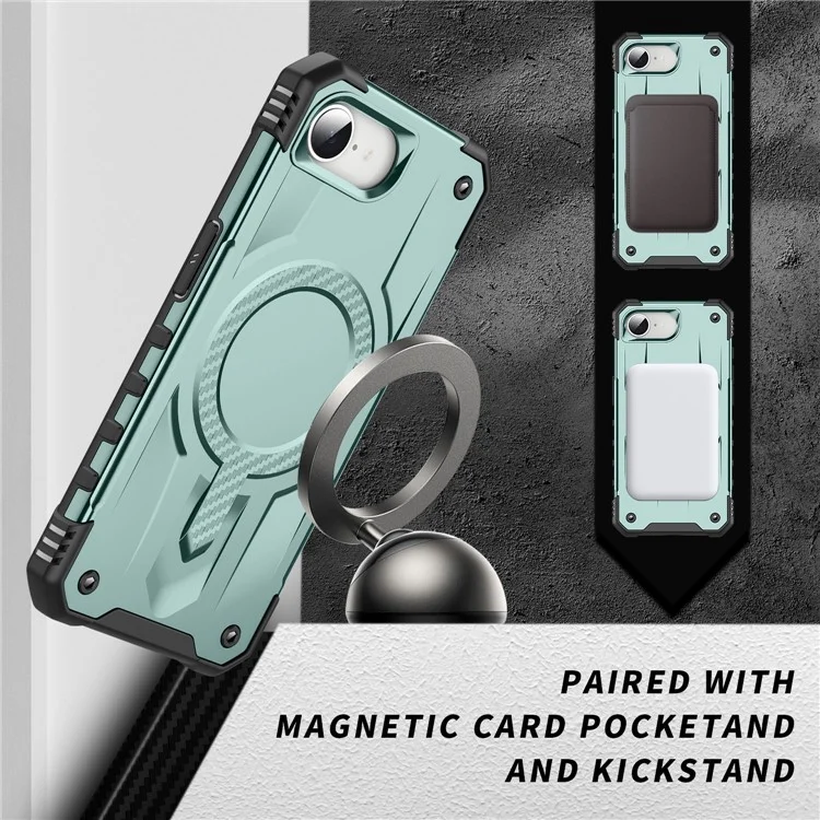 Étui pour iPhone 16e Compatible avec MagSafe Quatre Coins Airbags PC + TPU Coque de Téléphone - Vert Minuit