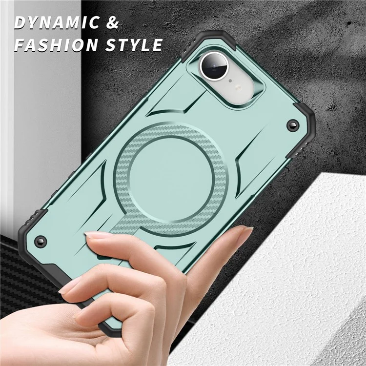 For iPhone 16e Case Compatible with MagSafe Four Corner Airbags PC + TPU Phone Cover - Army Green