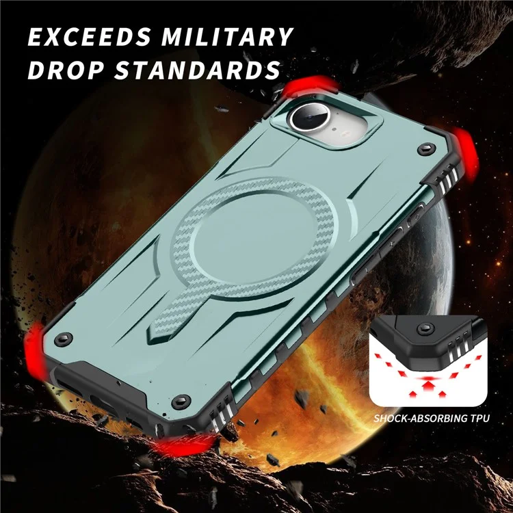 For iPhone 16e Case Compatible with MagSafe Four Corner Airbags PC + TPU Phone Cover - Army Green