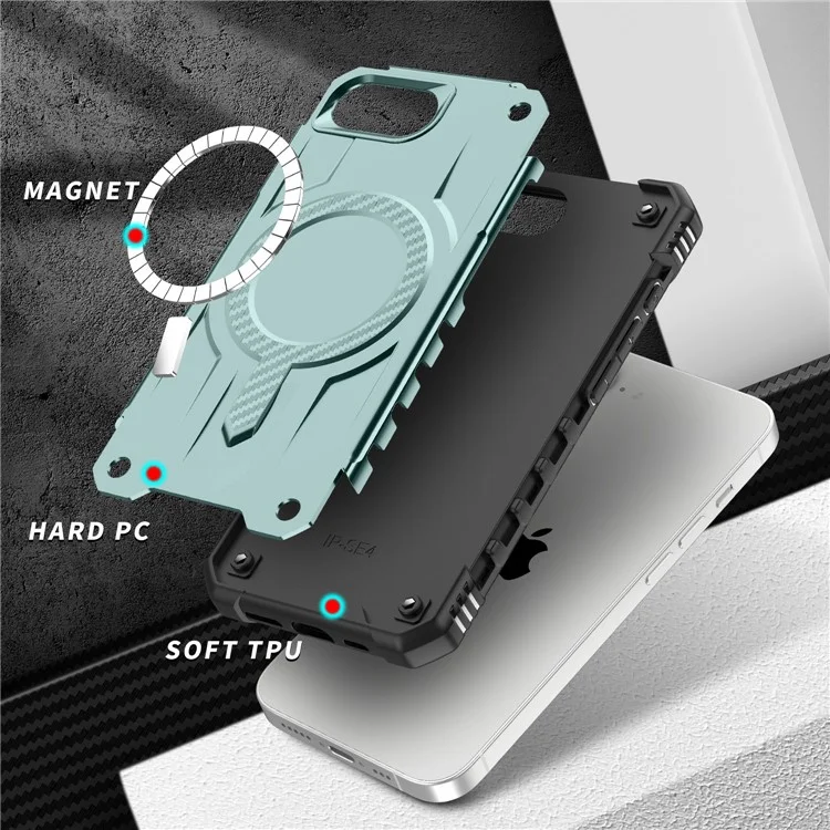 For iPhone 16e Case Compatible with MagSafe Four Corner Airbags PC + TPU Phone Cover - Army Green
