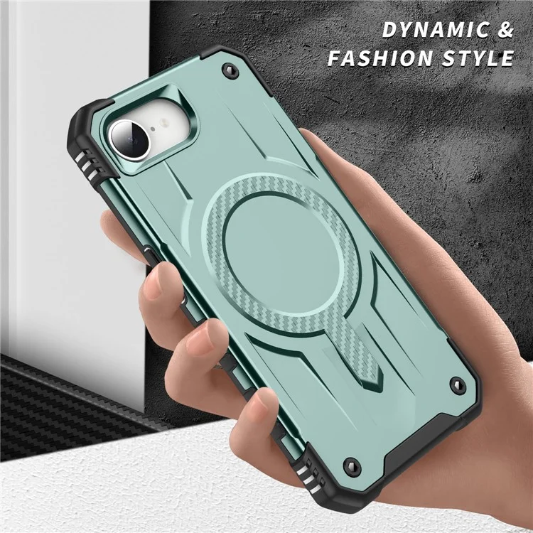 For iPhone 16e Case Compatible with MagSafe Four Corner Airbags PC + TPU Phone Cover - Army Green