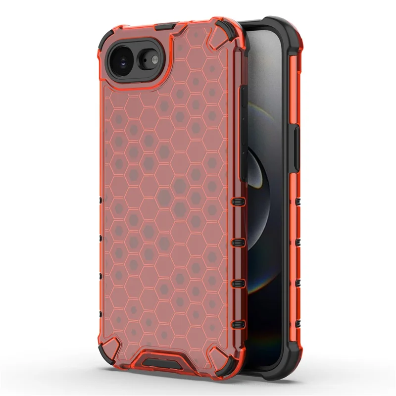For iPhone 17e / 16e Case PC + TPU Phone Cover Honeycomb Shape - Red