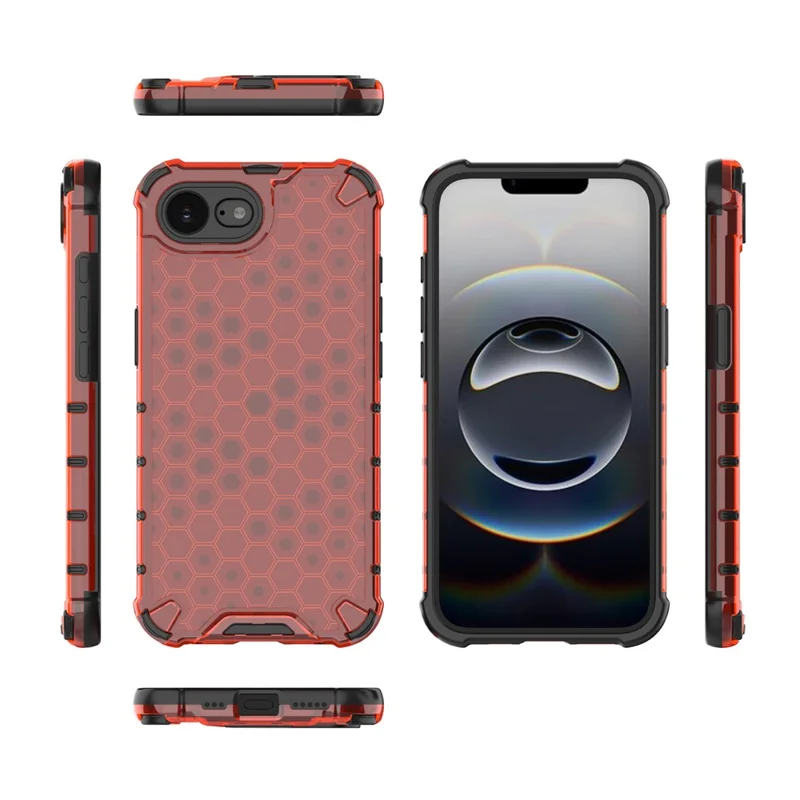 For iPhone 17e / 16e Case PC + TPU Phone Cover Honeycomb Shape - Red