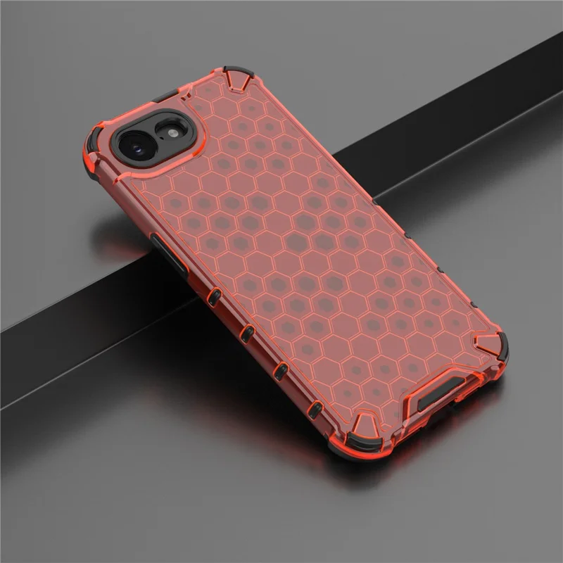 For iPhone 17e / 16e Case PC + TPU Phone Cover Honeycomb Shape - Red