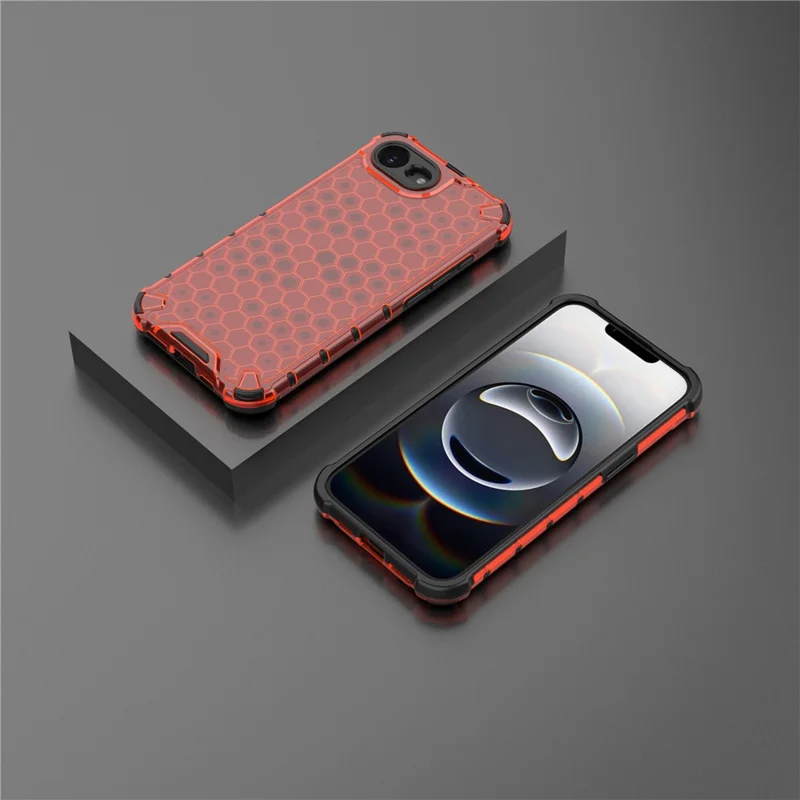For iPhone 17e / 16e Case PC + TPU Phone Cover Honeycomb Shape - Red