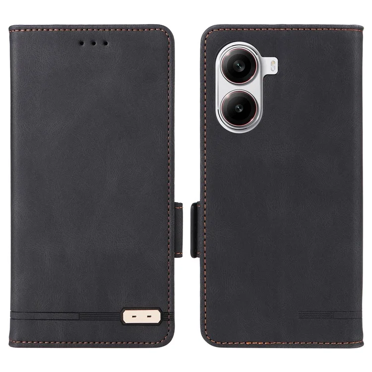 Funda de cuero tipo cartera con decoración metálica para Xiaomi Poco X7 Pro 5G / Redmi Turbo 4 5G - Negro