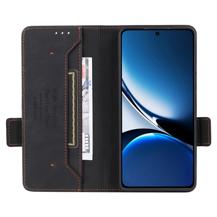 Funda de cuero tipo cartera con decoración metálica para Xiaomi Poco X7 Pro 5G / Redmi Turbo 4 5G - Negro