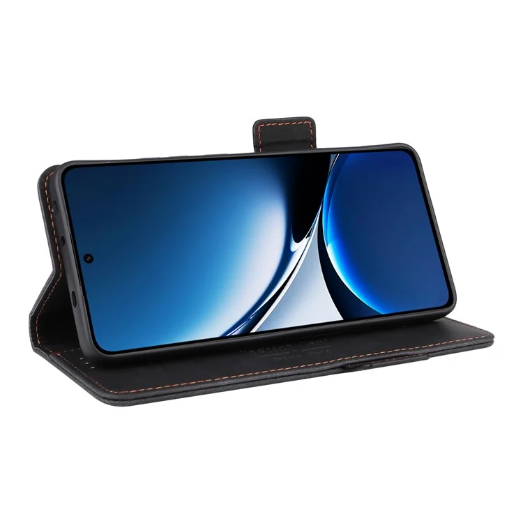 Funda de cuero tipo cartera con decoración metálica para Xiaomi Poco X7 Pro 5G / Redmi Turbo 4 5G - Negro