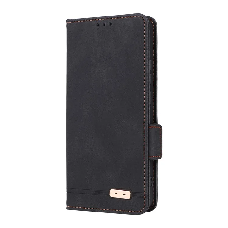 Funda de cuero tipo cartera con decoración metálica para Xiaomi Poco X7 Pro 5G / Redmi Turbo 4 5G - Negro