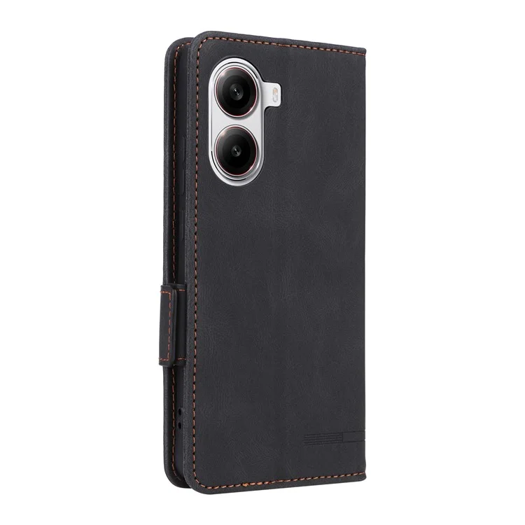 Funda de cuero tipo cartera con decoración metálica para Xiaomi Poco X7 Pro 5G / Redmi Turbo 4 5G - Negro