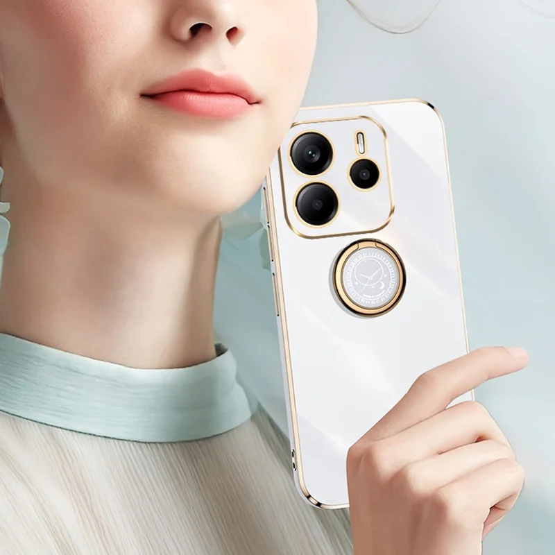 XINLI Funda con Anillo y Soporte para Xiaomi Redmi Note 14 5G - Cubierta de TPU Chapado Electrolítico en Color Cian