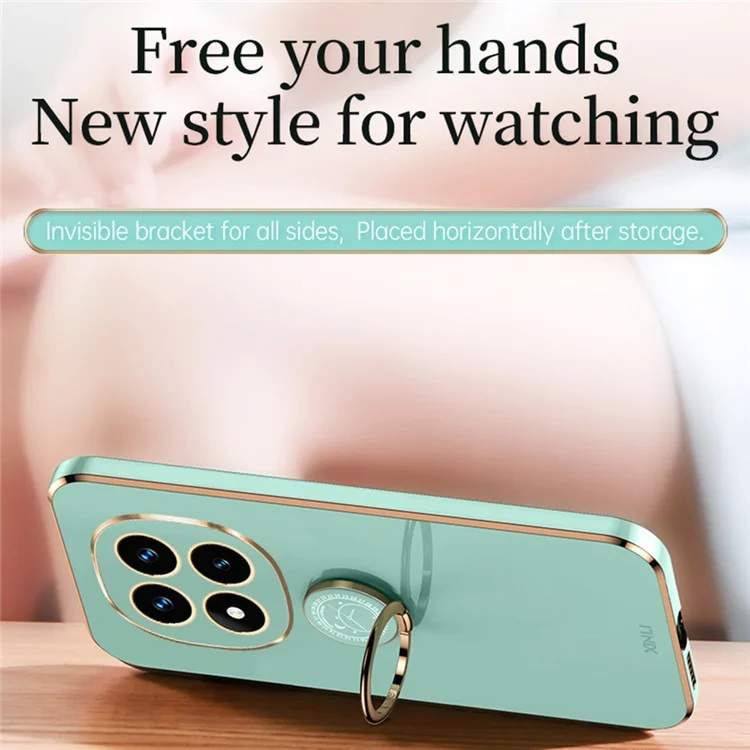 XINLI For Xiaomi Redmi Note 14 Pro 4G Case Ring Kickstand Electroplating TPU Phone Cover - Cyan