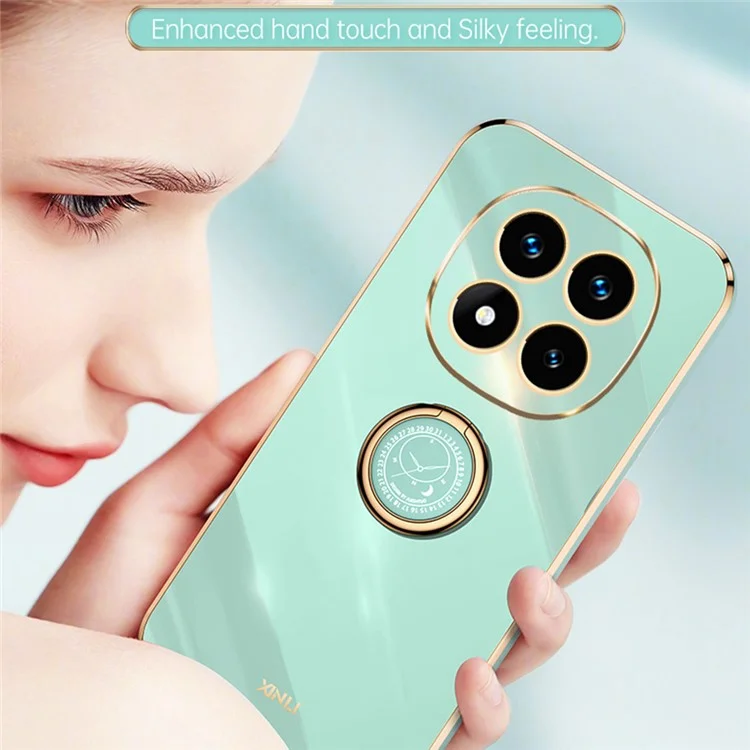 XINLI For Xiaomi Redmi Note 14 Pro 4G Case Ring Kickstand Electroplating TPU Phone Cover - Cyan