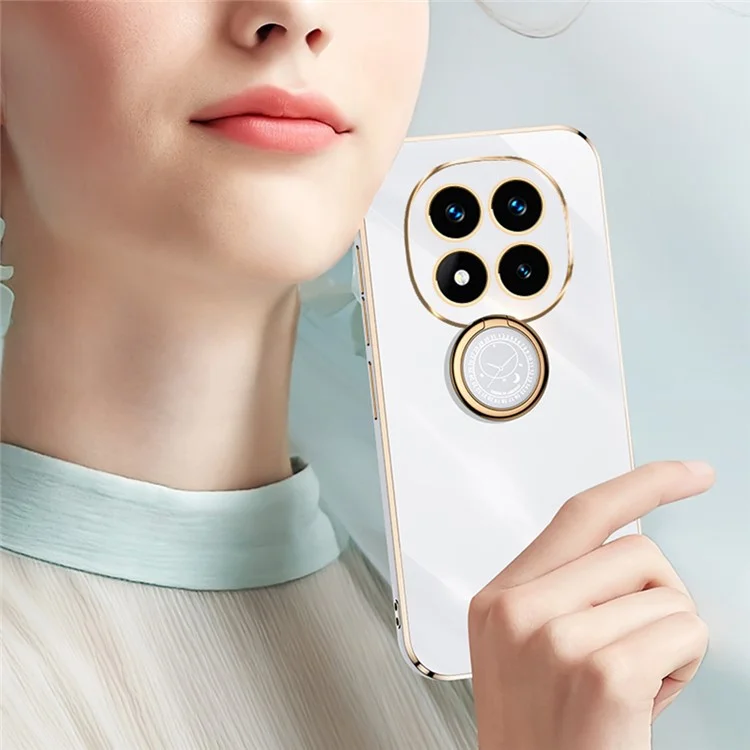 XINLI For Xiaomi Redmi Note 14 Pro 4G Case Ring Kickstand Electroplating TPU Phone Cover - Cyan